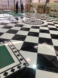 Medaglioni in Marmo Nero Marquino con Motivo a Piastrelle per Pavimento, Taglio a Idrogetto - Product Image 4