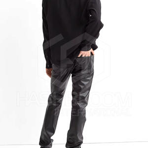 Pantalones informales de piel sintética de cintura alta para hombre de estilo urbano, transpirables, ligeros, rectos, personalizados, pedidos OEM/ODM - Product Image 4