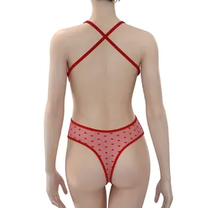 Tessuto a rete biancheria di un pezzo trasparente sexy Body in pizzo Lingerie Teddy Lenceria corpo erotico