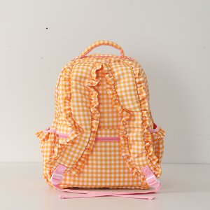 Sac à dos en polyester à carreaux pour filles, avec volants décoratifs, poche avant zippée, poches latérales et bretelles réglables pour l'école et les voyages - Product Image 4