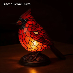 Lampada da Tavolo <span class=keywords><strong>Tiffany</strong></span> Moderna Elettrica in Resina a Forma di Uccello Rosso con Paralume a Cupola, Luce LED Bianca Calda, Batteria Inclusa, Decorazioni Natalizie - Product Image 1