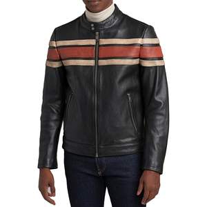 Veste en cuir classique vintage pour homme, style Cafe Racer, manches longues, couleurs contrastées, coupe-vent, vêtements de moto - Product Image 3