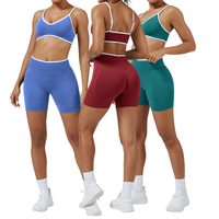 Setelan Olahraga Contoh Gratis Warna Kontras Tanpa Punggung Ketat untuk Yoga dan Lari Bahan Spandex/Nylon Pinggang Elastis