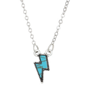 Collier pendentif éclair vintage pour femmes, style punk, collier à breloques turquoise, bijoux bohèmes simples - Product Image 1