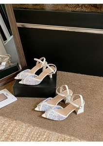 Open Toe Lace Mesh Sandals Sequins Ankle Strap <b>Block</b> Heel Party Shoes - Product Image 2