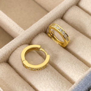 Women's Trendy Simple <b>Small</b> <b>Hoops</b> Fashionable Classic Cubic Zirconia Rhodium Plated Geometric Brass <b>Earrings</b> Gift - Product Image 1