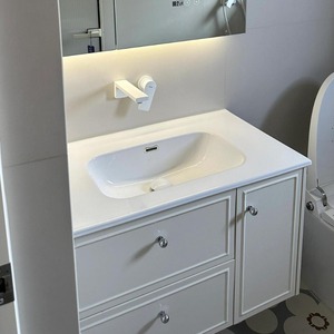 Armoire de salle de bain française combinaison chêne laque céramique bassin monobloc salle de bain lavabo lavabo évier armoire - Product Image 5