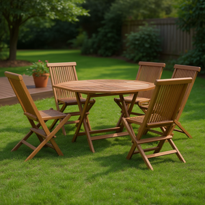 Set da Pranzo Pieghevole in Legno di Teak per Giardino, 5 Pezzi, Arredamento da Esterno in Stile Tradizionale, Colore Marrone - Product Image 2