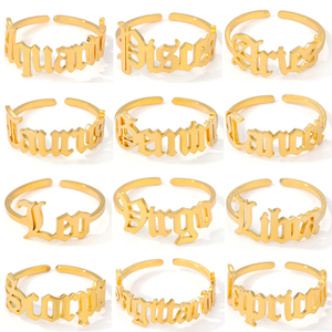Bagues ajustables tendance en acier inoxydable plaqué or 18 carats PVD, non ternissables, avec signes du zodiaque (12 constellations), bijoux pour femmes - Product Image 1