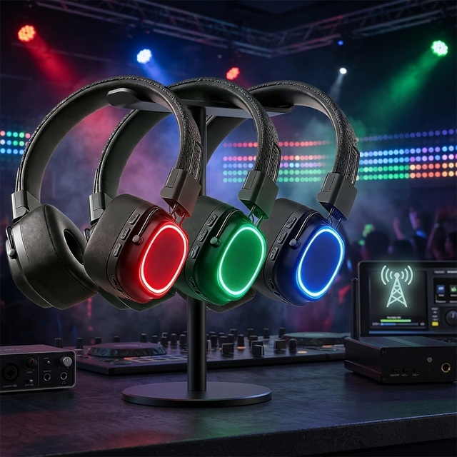 Professional Silent Disco Wireless LED Headphones & 1 Powerful Transmitter for DJ Disco Club Party ENC Disco Headphone