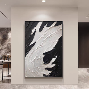 Quadro moderno minimalista in stile astratto, dipinto su tela con cornice in metallo e linee sulla superficie. - Product Image 2