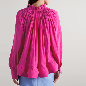 Moda Casual bastante suelta con volantes reunidos gasa <span class=keywords><strong>blanca</strong></span> Tops camisas de diseñador para mujeres elegantes blusas de marca de lujo para mujeres - Product Image 5