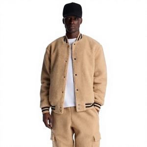 Blousons de baseball décontractés pour hommes, personnalisés OEM, vierges, brodés, en toile, style universitaire, avec doublure Sherpa, pour l'hiver, à boutons, écologiques - Product Image 1