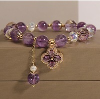 Échantillons gratuits, perles d'améthyste personnalisées de haute qualité, pendentif en cristal, breloques élastiques, bracelet, bijoux