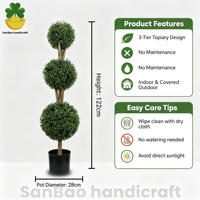 Arbre Topiaire Artificiel de 122 cm, Triple Sphère à 3 Boules, Feuillage Synthétique en PE, Design Luxe, Tronc en Bois Naturel Écologique pour Intérieur