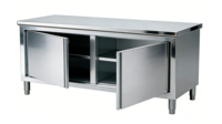 Plan de travail commercial robuste en acier inoxydable 201/304 avec portes coulissantes pour armoire de rangement de cuisine polyvalente