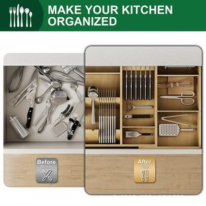 Bamboo Cutlery <b>Storage</b> <b>Box</b> Rectangular Solid Wood Drawer Divider Organizer With Compartments For <b>Kitchen</b> Tableware - Product Image 4