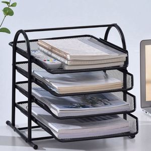 Office <b>Table</b> Sorter Circular Arc 4-layer Metal Mesh File Rack Magazine Sorting Rack Office Home School File Rack - Product Image 2