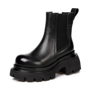 Bottes Chelsea rétro britanniques en cuir de vachette première couche pour femme, à lacets, à talon épais et rehaussant la silhouette, collection automne-hiver - Product Image 5