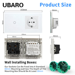 Interruptor Táctil Tipo 153 con Enchufe Europeo, 10A, 60x60mm, Panel de Vidrio Templado Blanco con Aislamiento Ignífugo - Product Image 3