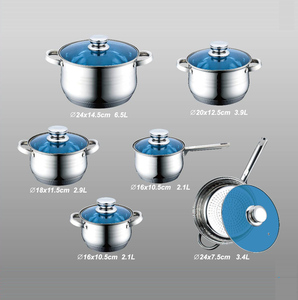 OEM 12pcs Blue Glass Jumbo Stainless Cookware Set Casserole <strong>Induction</strong> 9 Step Stainless Steel <strong>Saucepan</strong> - Product Image 2