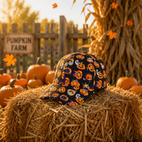 Cappellino da Baseball Personalizzato all'Ingrosso, 6 Pannelli, Visiera Curva, Stampa Integrale Halloween, Fornitore OEM ODM, Produzione Diretta in Fabbrica, Basso MOQ, Nuovi Cappelli