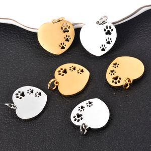 Pendentif en acier inoxydable poli et électroplaqué en forme de cœur avec motif patte de chien creuse pour décoration de porte-clés - Product Image 1