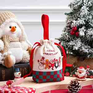 Custom Christmas Drawstring Gift Bag Portable Pull <b>String</b> Canvas Storage Pouch Customized Drawstring Handbag for Holiday Gift - Product Image 1