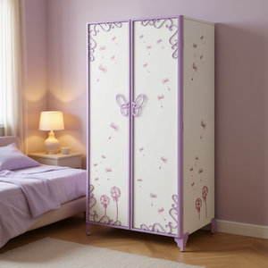 Armoire Priya II en cuir synthétique blanc et clair avec finition violette - Product Image 2