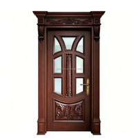 Porte en bois sculptée à la main de style vintage de 36*96 pouces avec verre décoratif, porte intérieure et d'entrée pré-montée