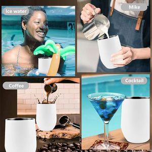 50PCS 12oz Modern Travel Sublimation Stainless Steel Wine Tumblers Vacuum <b>Insulated</b> Stemless <b>Cups</b> Sliding Lid Blanks - Product Image 5