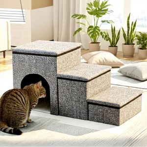Lit pour chien et chat pliable avec escalier, robuste, pour usage extérieur, double couche, rangement, tissu antidérapant, coussin en éponge épaissi - Product Image 1