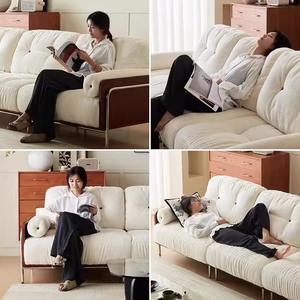 モダンシンプルなフレンチクリームレザー生地断面ソファレトロクラウドストレートローコンビネーション大小アパート用 - Product Image 4