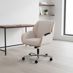 Silla de Oficina Ejecutiva Giratoria Ergonómica de Diseño Moderno Suoni con Acabado en Cuero y Estructura de Madera para Reuniones - Product Image 5