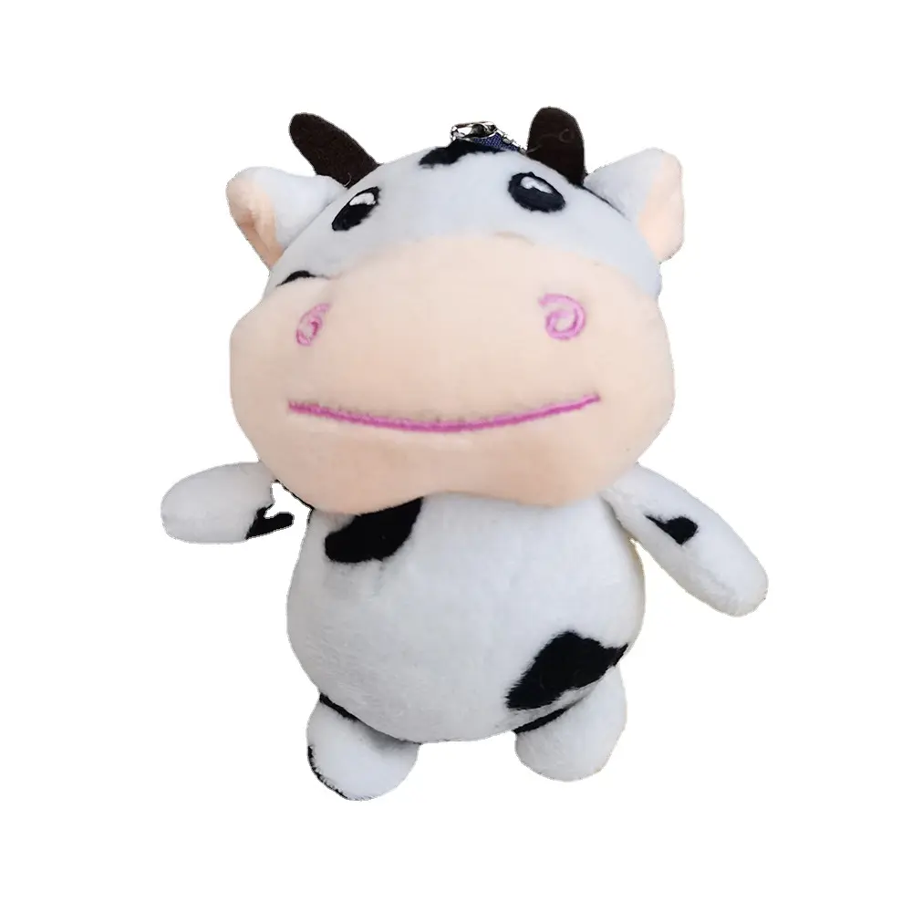 LLavero de vaca bonito, juguetes de peluche de dibujos animados en 3D, juguetes de animales de peluche suaves, llaveros de vaca, máquina de garra colgante, juguetes, muñeco de peluche al por mayor