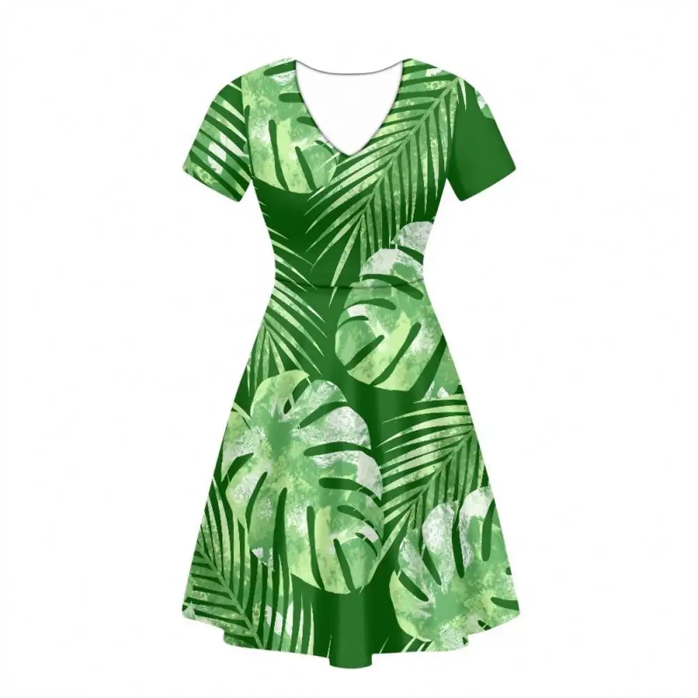 Freizeitkleidung damen braun elegant individueller V-Ausschnitt kurze Ärmel A-Linie Swingkleid digitaldruck On-Demand-Kleidungsstücke