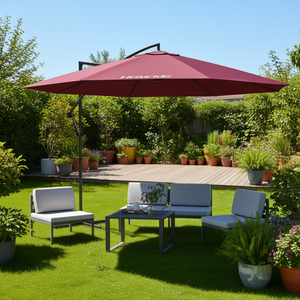 Solar Garden <b>Lights</b> Bordeaux Red Cantilever <b>Parasol</b> Metal Polyester Fabric Outdoor Lighting IP54 - Product Image 2