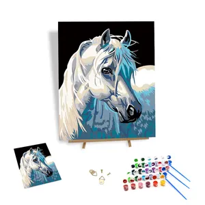 لوحة مؤطرة بالأرقام طباعة ثلاثية الأبعاد على قماش حيوان حصان أبيض ديكور منزلي طلاء فريد بالأرقام والهدايا