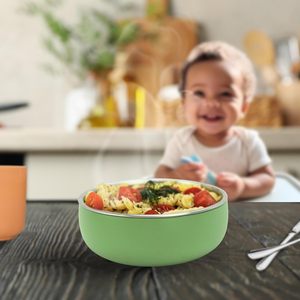 4 adet paslanmaz çelik silikon çevre dostu dayanıklı kase gıda güvenli çift katmanlı tasarım bebek sütten kesme ev yemek mutfak eşyaları - Product Image 6