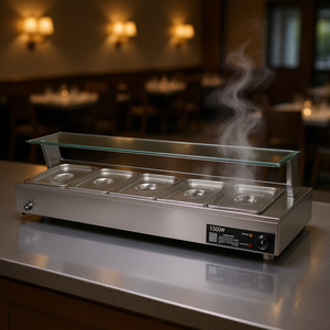 Calentador de Alimentos Eléctrico Vevor de 1500W, Baño María de Acero Inoxidable con 5 Recipientes y Tapa de Vidrio para Mostrador - Product Image 2