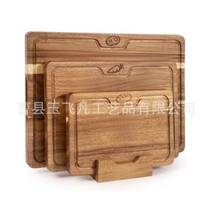 Juego de tablas de cortar de madera de acacia con soporte, rectangulares, color natural, con asa, para cocina, F58 - Product Image 1