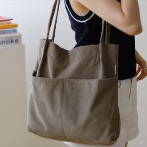 Bolsos Tote de Corduroy Personalizados de Gran Capacidad, Bolsos de Compras con Cierre Magnético Ecológicos para Mujer, Color Sólido, Bordado, Primavera Otoño - Product Image 5