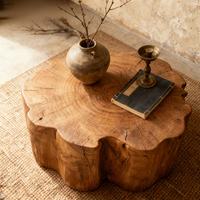 Table basse en bois massif de style Wabi-Sabi avec un design naturel de forme spéciale pour salon et salon de thé