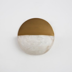 Circular brass <b>LED</b> wall lamp with white plaster finish and warm white <b>light</b>—suitable for indoor living <b>rooms</b> bedrooms and home - Product Image 5