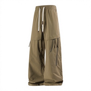 Factory Direct Sale Plain Dyed 100% Polyester Men's <b>Wide</b> <b>Leg</b> <b>Cargo</b> Pants Casual Streetwear Parachute Zipper Pockets - Product Image 3