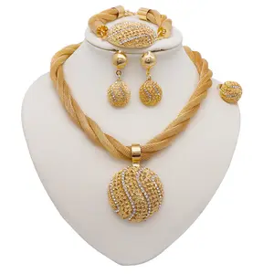Саудовская Аравия, Женский Свадебный комплект, Африканское свадебное ожерелье, серьги, кольцо, браслет, бразильский Дубай, золотые ювелирные наборы