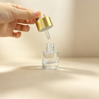 Flacon en verre transparent de 15 ml à paroi épaisse et épaule plate pour sérum capillaire et huile essentielle, avec bouchon doré
