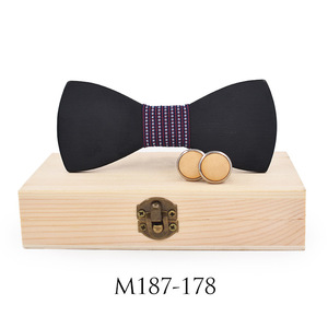 Ensemble de nœuds <span class=keywords><strong>papillon</strong></span> et boutons de manchette <span class=keywords><strong>en</strong></span> <span class=keywords><strong>bois</strong></span> pour homme, noir et simple, peut être utilisé pour les mariages et les fêtes - Product Image 5