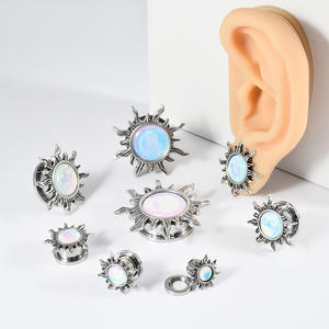 Acero inoxidable blanco brillo película sol forma oreja medidores tapones y túnel expansor peso Camilla Piercing Unisex cuerpo joyería - Product Image 3