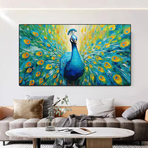 Peint à la main moderne haut sens de sept couleurs huile paon suspendu photo TV fond mur Art décor à la maison peinture - Product Image 3